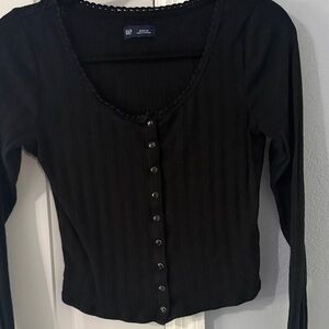 GAP Women's  Pointelle Black Pearl Snap Button-Down Shirt Size M